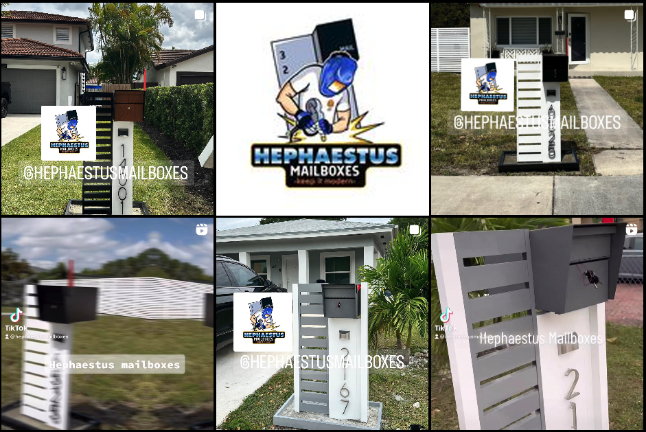 Florida's Hephaestus Mailboxes create an impressive array of custom Mail Boss mailbox post installations.