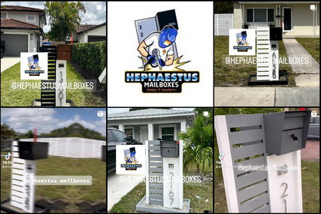 Florida's Hephaestus Mailboxes create an impressive array of custom Mail Boss mailbox post installations.