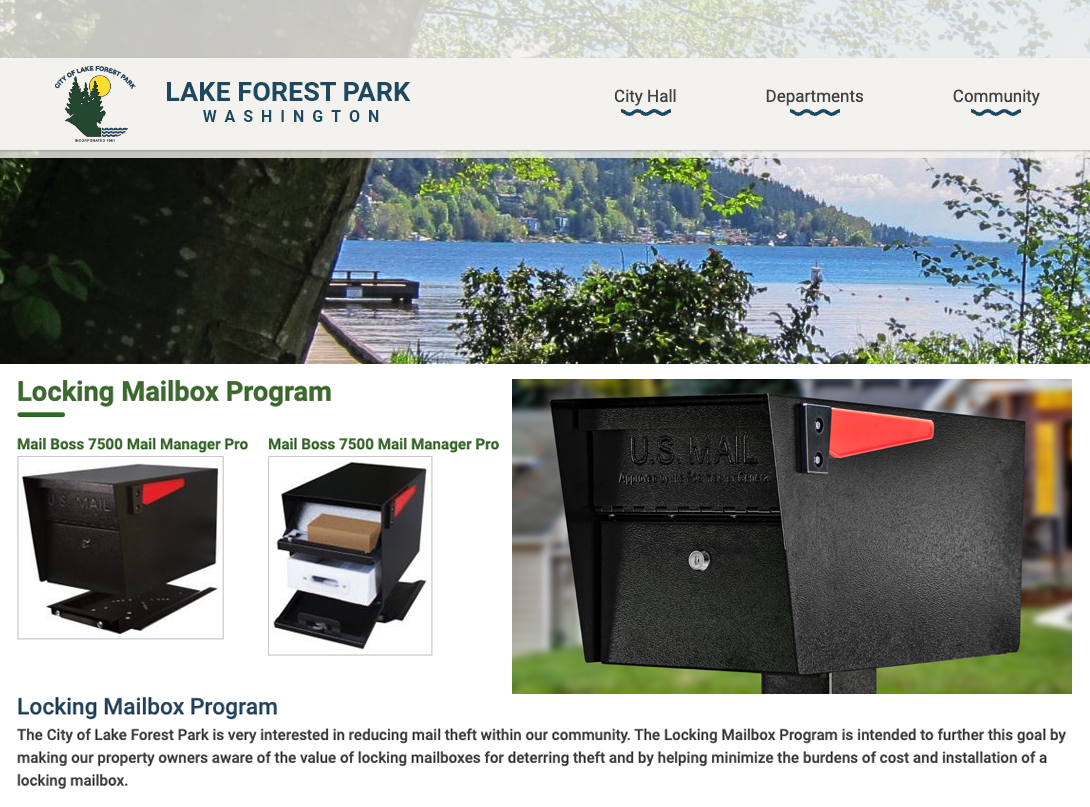 City of Lake Forest Park joins SeaTac in publicly sponsored Mail Boss locking mailbox program