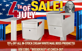 15% off all in-stock cream white Mail Boss curbside locking security mailboxes and accessories; Mail Boss, Mail Manager, Package Master, posts, spreaders and accessories. Not applicable to any other color variation of items, clearance, or out of stock items for future redemption. Use code: "BossOfJuly" at checkout. Offer Valid July 1st - 9th